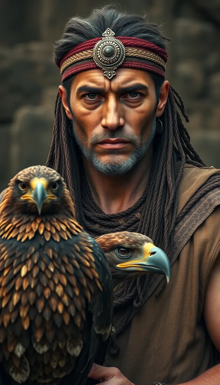 Ancient warrior with his eagle, full view