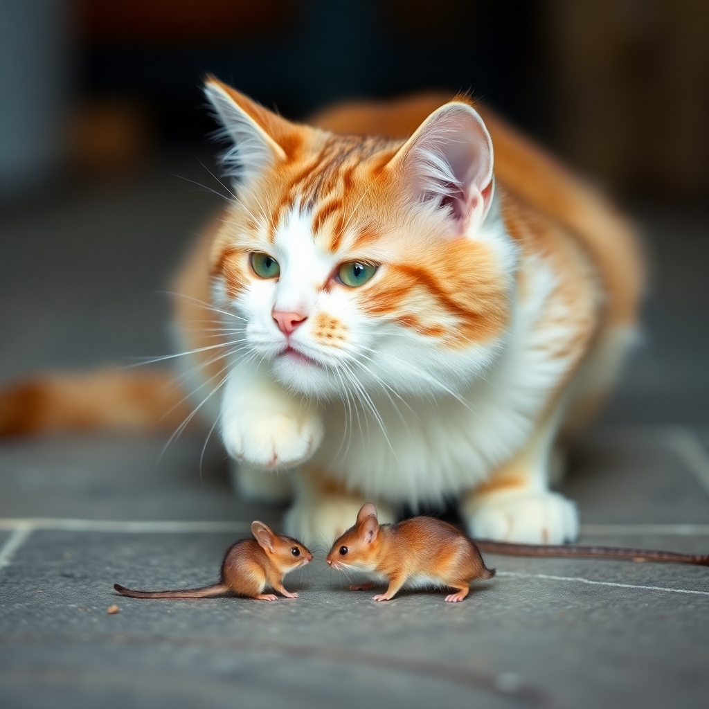beautiful cat playing with a mouse