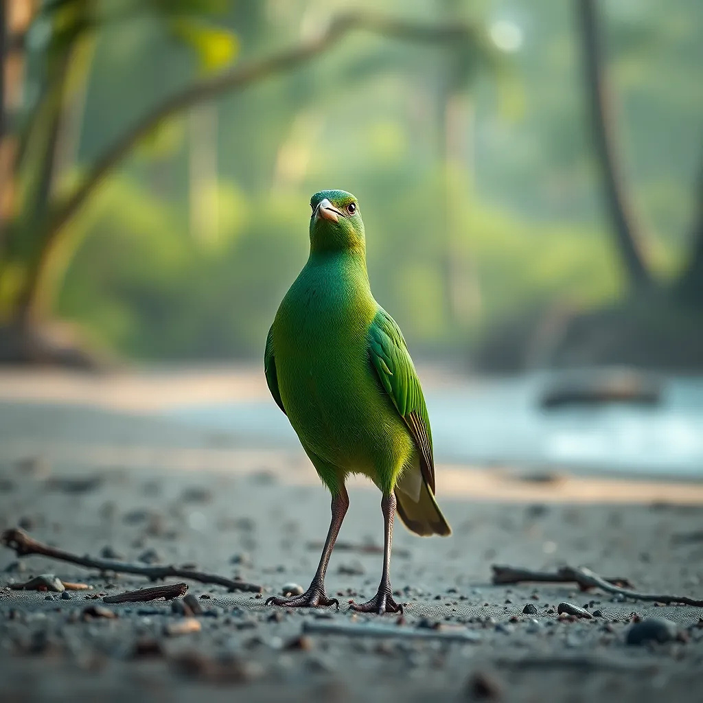 greeN bird in the beach and the forest