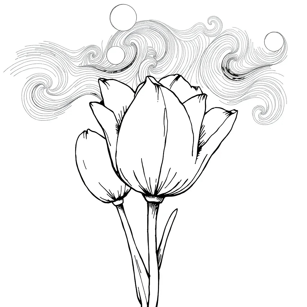 A bouquet of flowers in the style of Van Gogh’s 'Starry Night,' swirling skies and bold brushwork."  "Minimalist line art of a single tulip, black ink on white background, elegant and simple