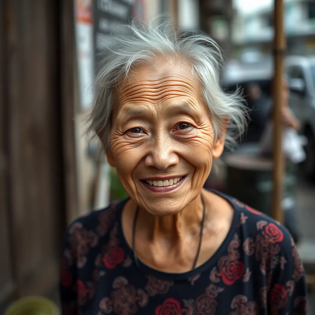 Old woman smiling in Bangkok