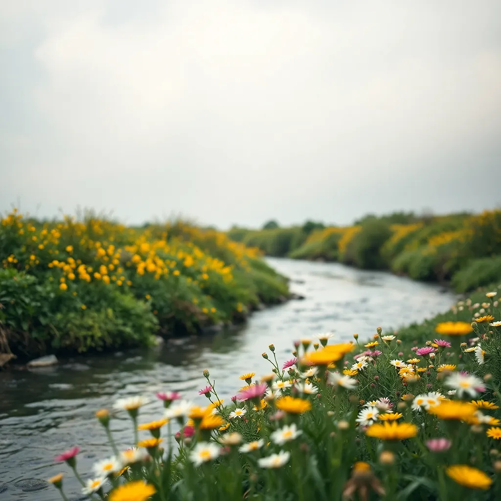 Flowers in the river. Beautiful view.