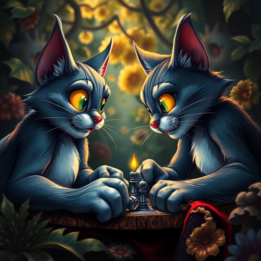 tom and jerry playing chess the garden