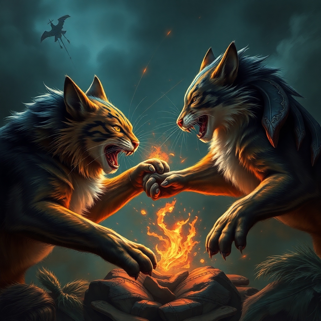 cat and dogs fighting hard