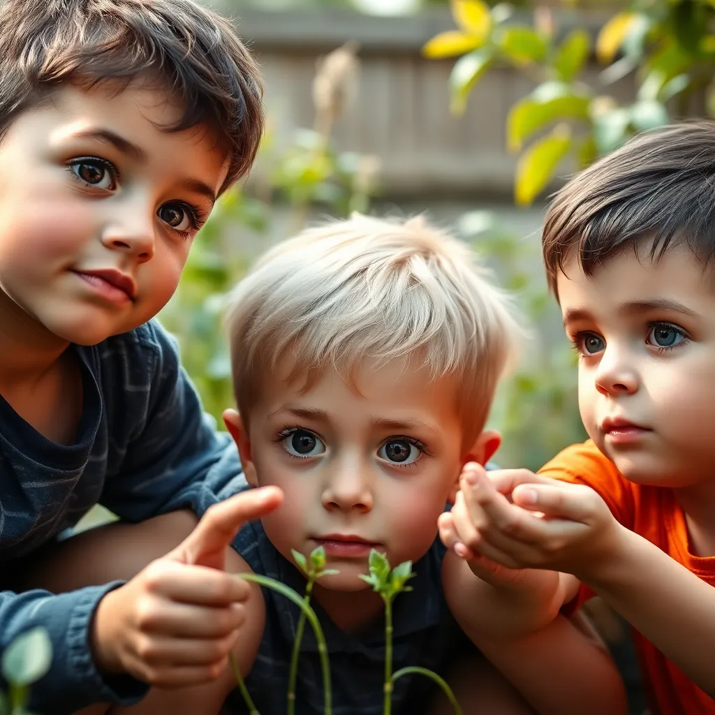 3 boys playing in the garden