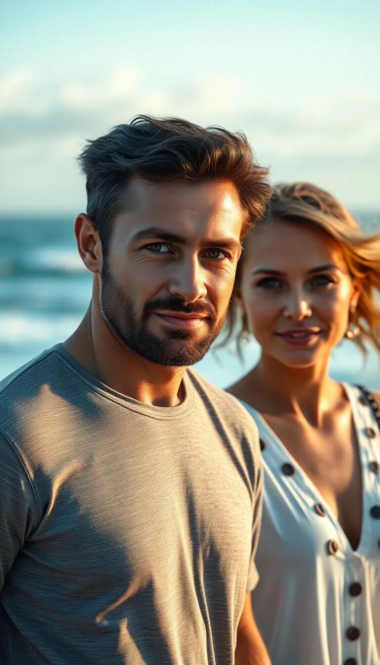 australian couple walking in the beach