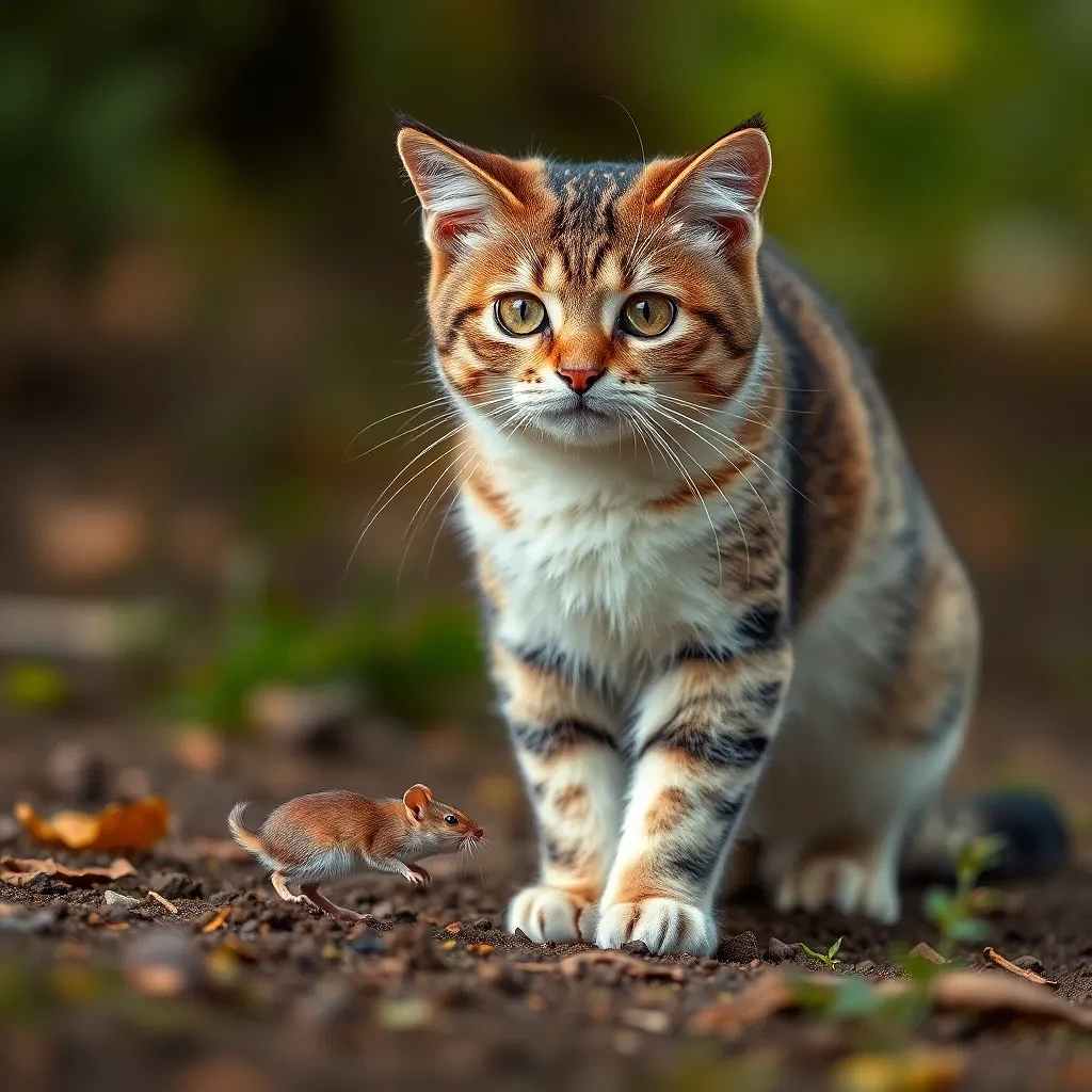 beautiful cat playing with a mouse