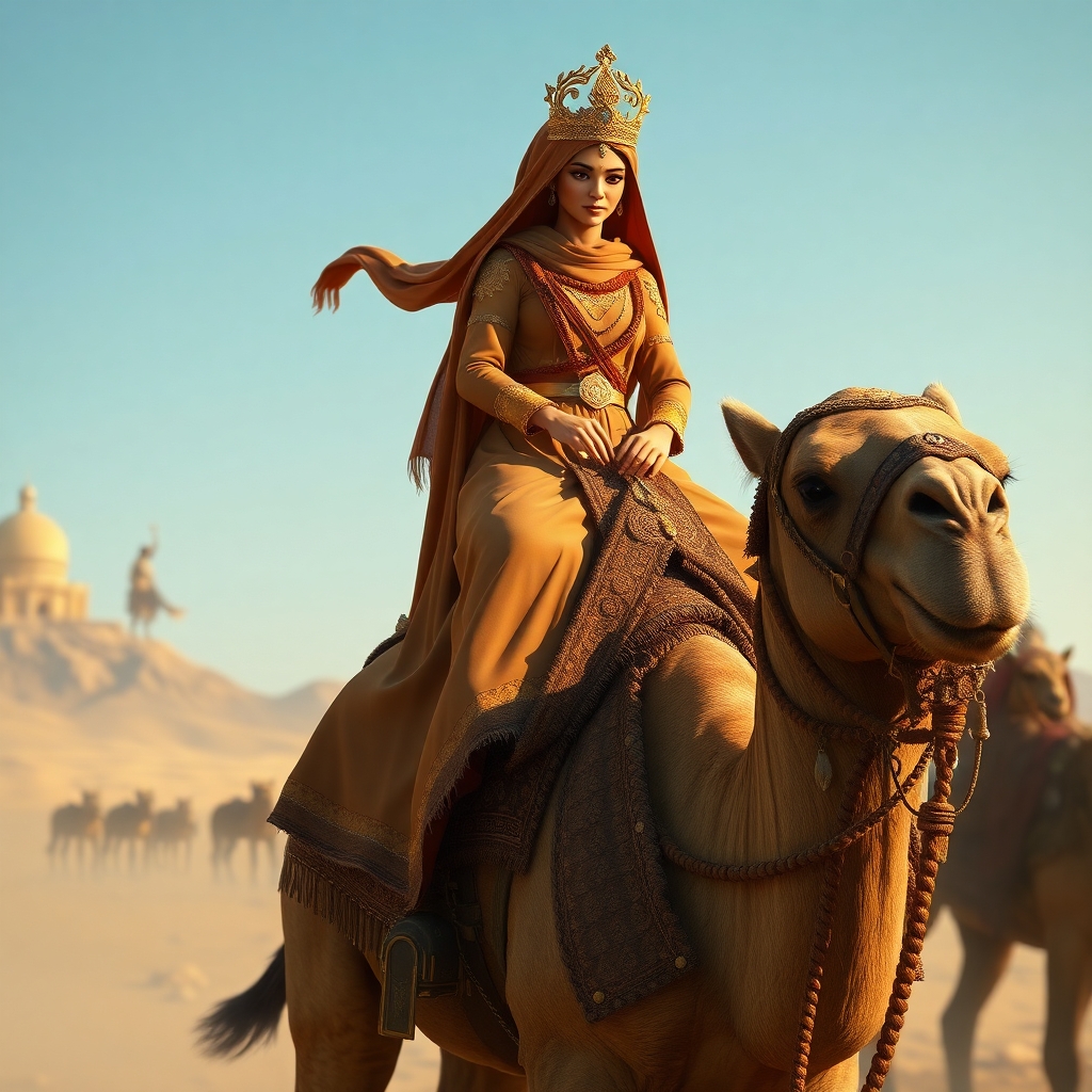 Arabic glorious princess riding a camel in her marriage ceremony