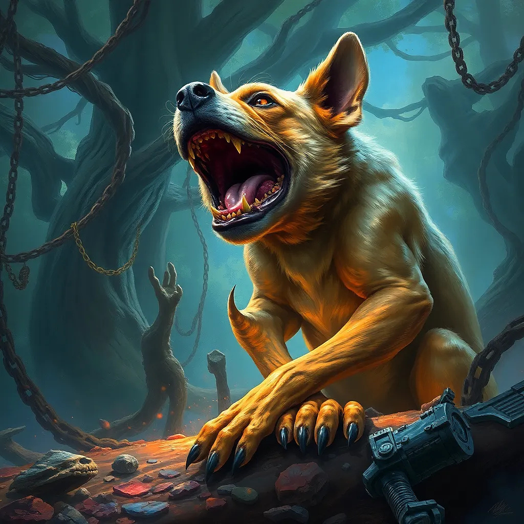 Dog scared in the zoo, fantasy