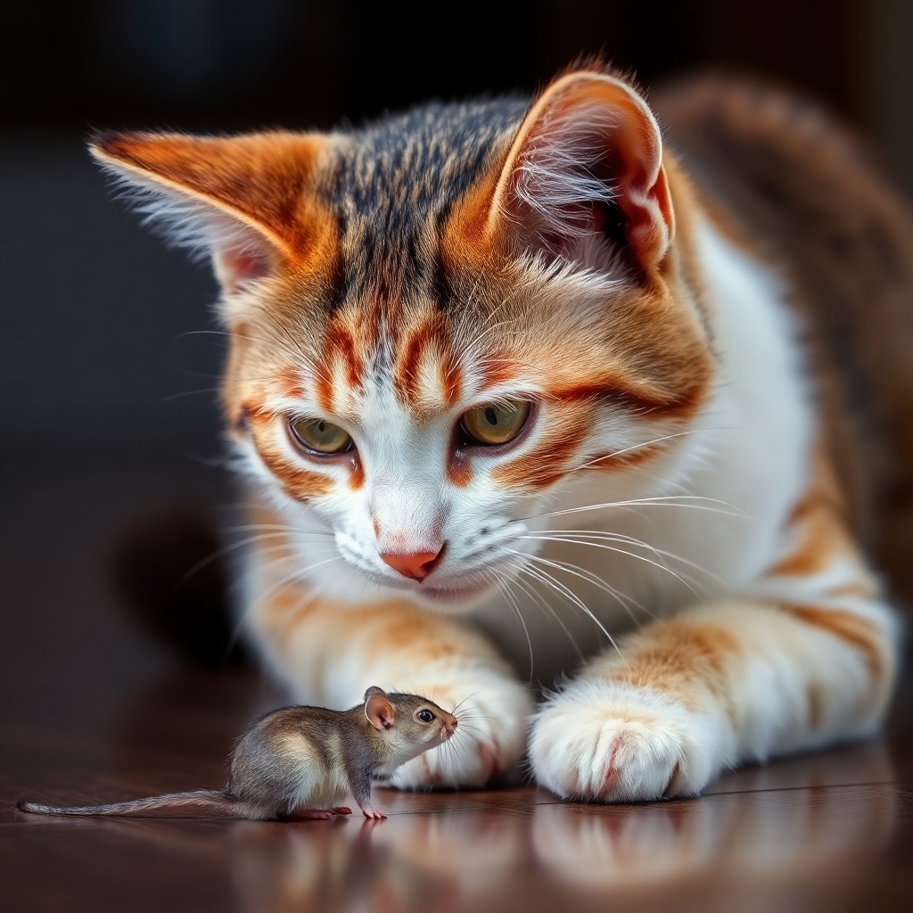 beautiful cat playing with a mouse