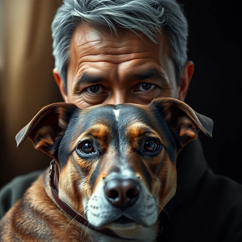 a man with his dog, origami style