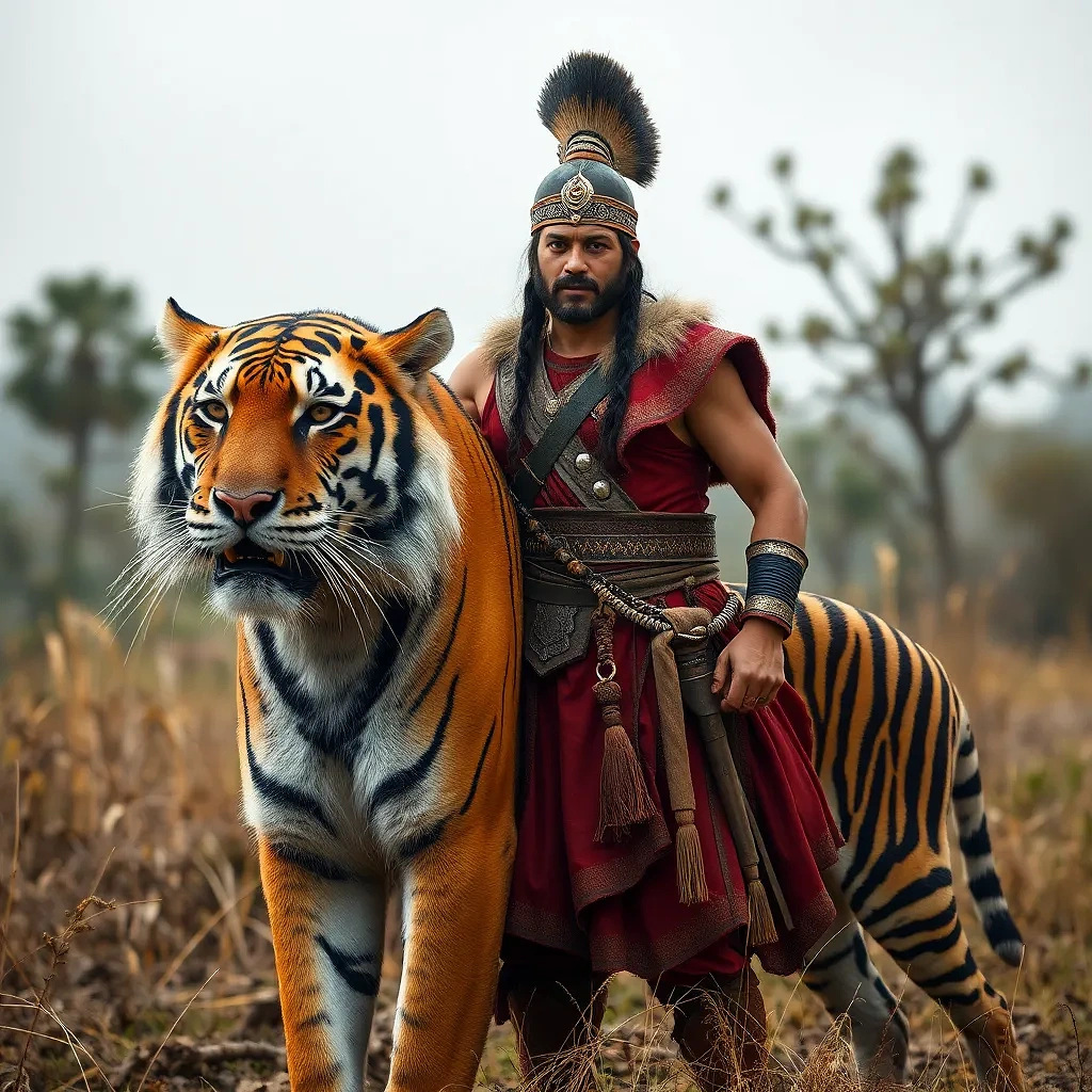 Ancient warrior with his TIGER