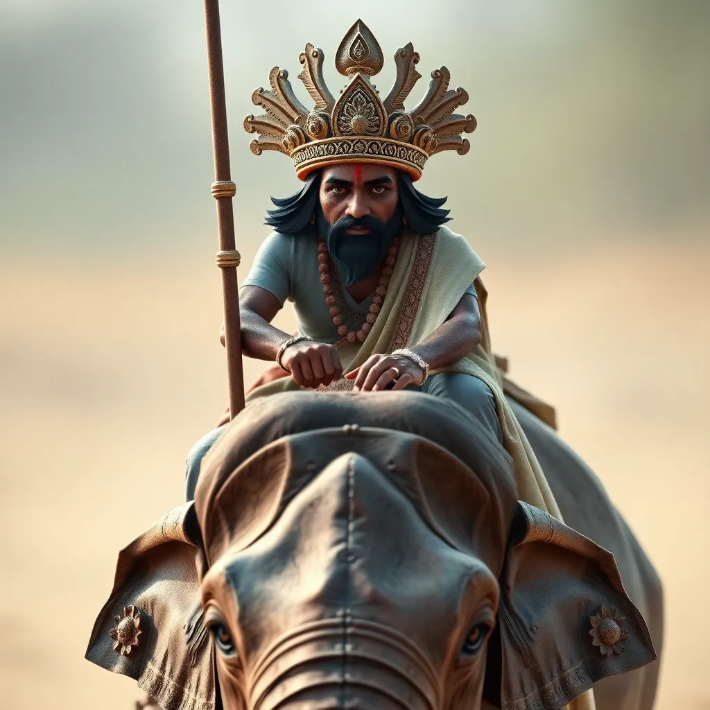 Prince of ancient india riding elephant
