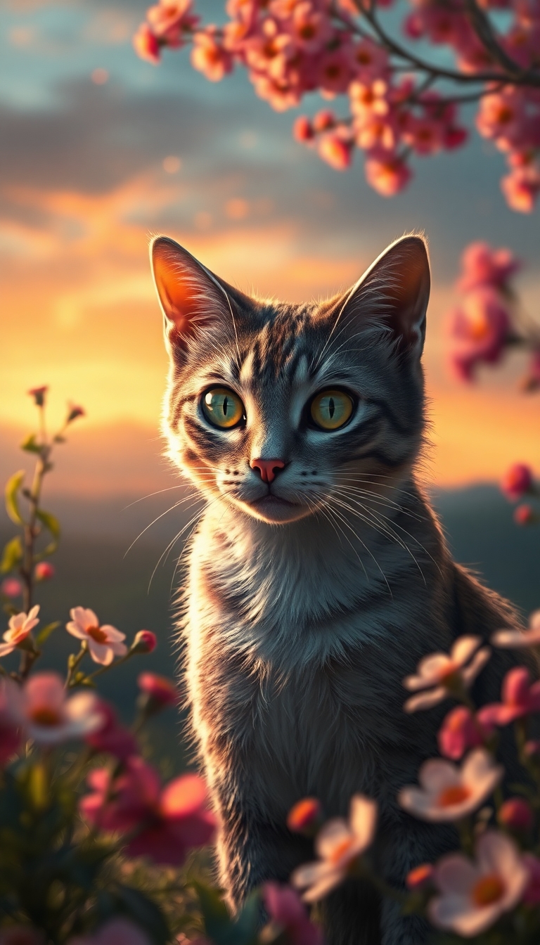 a cat in romantic view in summer