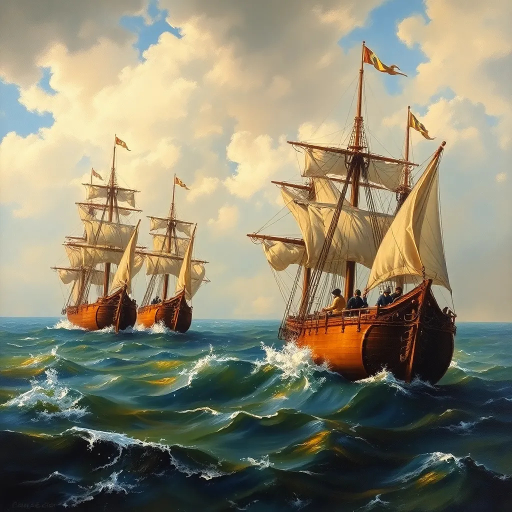 War between ancien ships in the sea, oil painting.  War between ancien ships in the sea, oil painting.