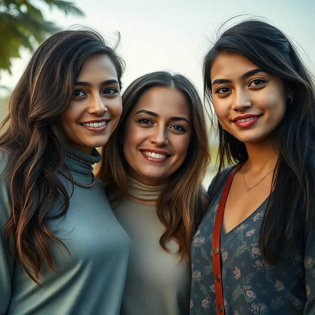 Great Friendship between women, detailed background, full body portrait, all body included