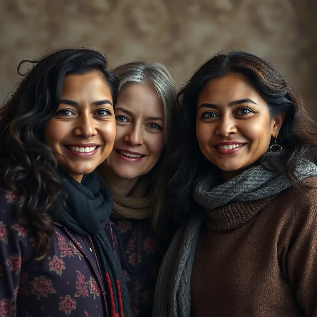 Great Friendship between women, detailed background, full body portrait