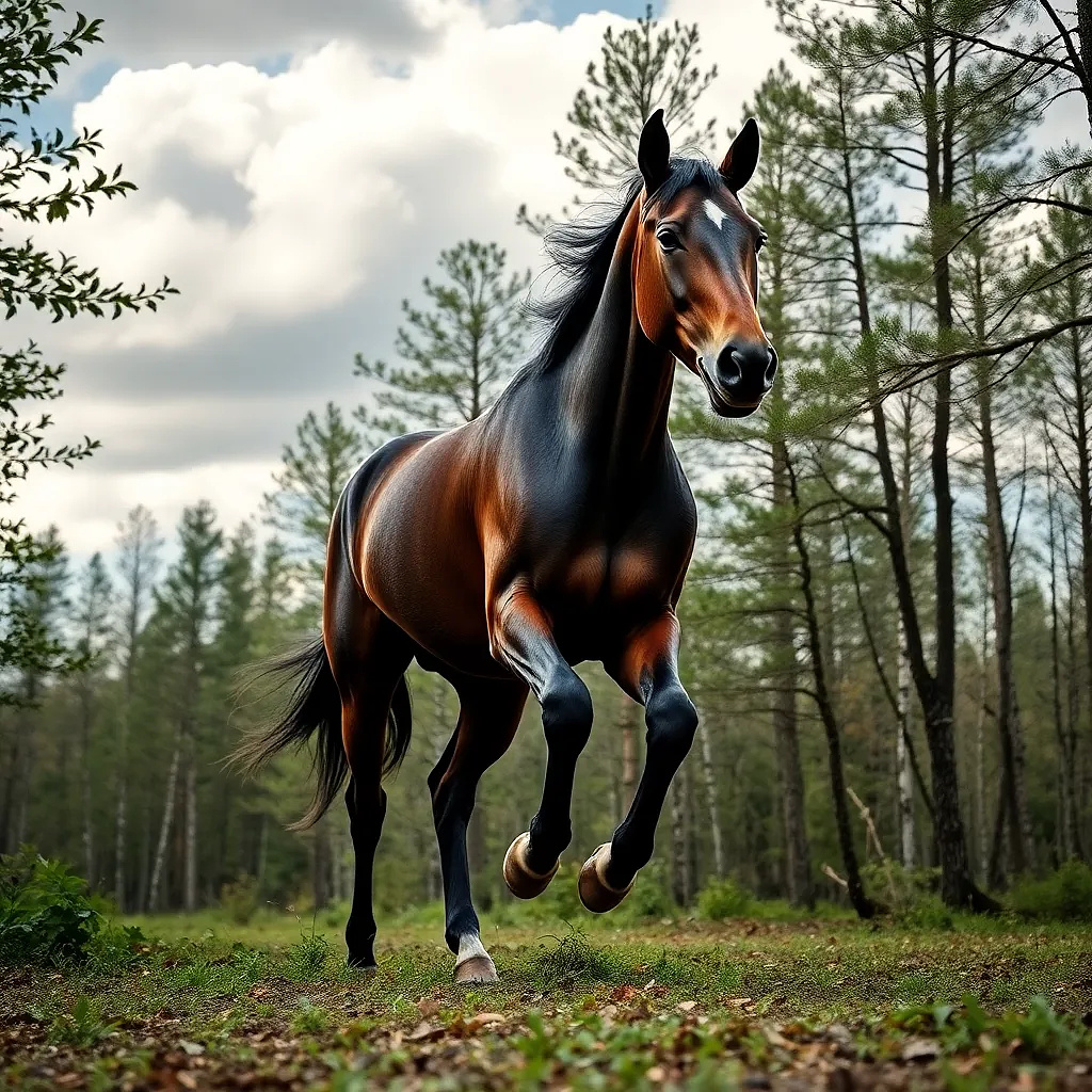 Horse running in the forest
