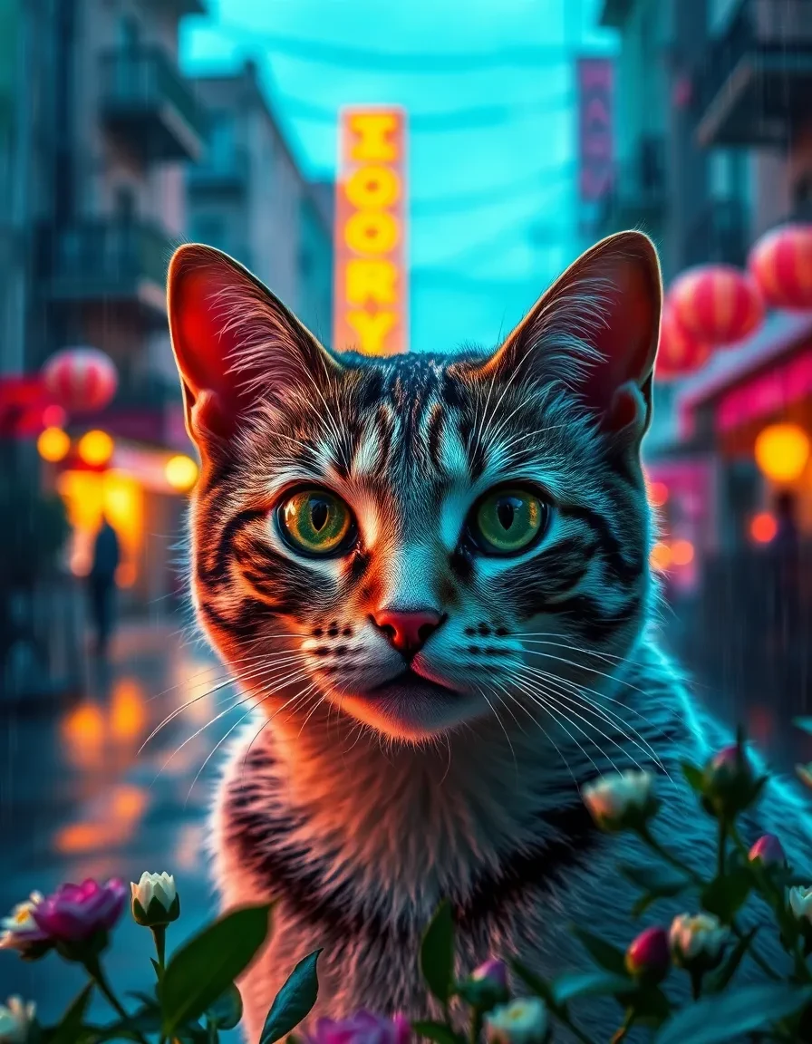 a cat in romantic view in summer