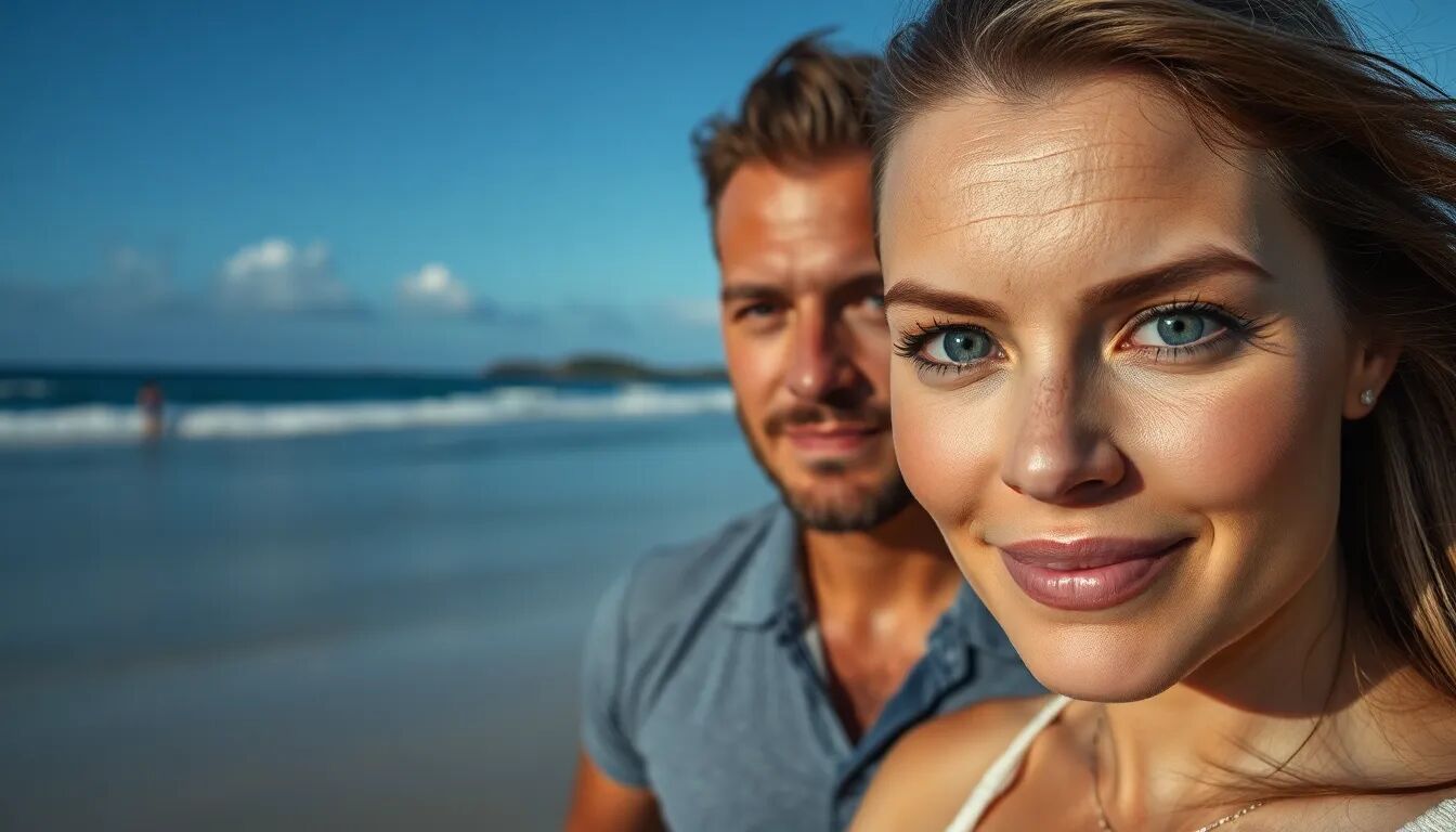 australian couple walking in the beach