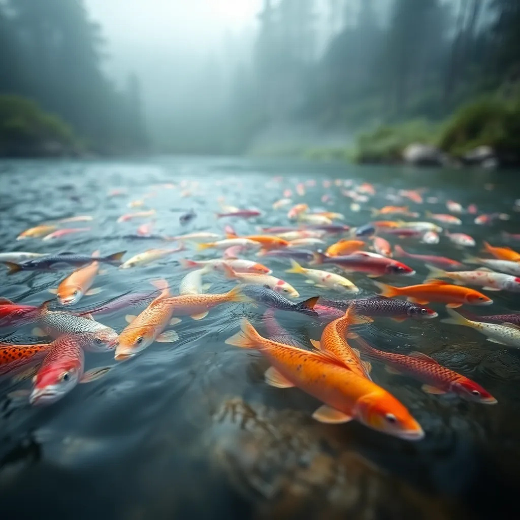 muticolored fishes in the river