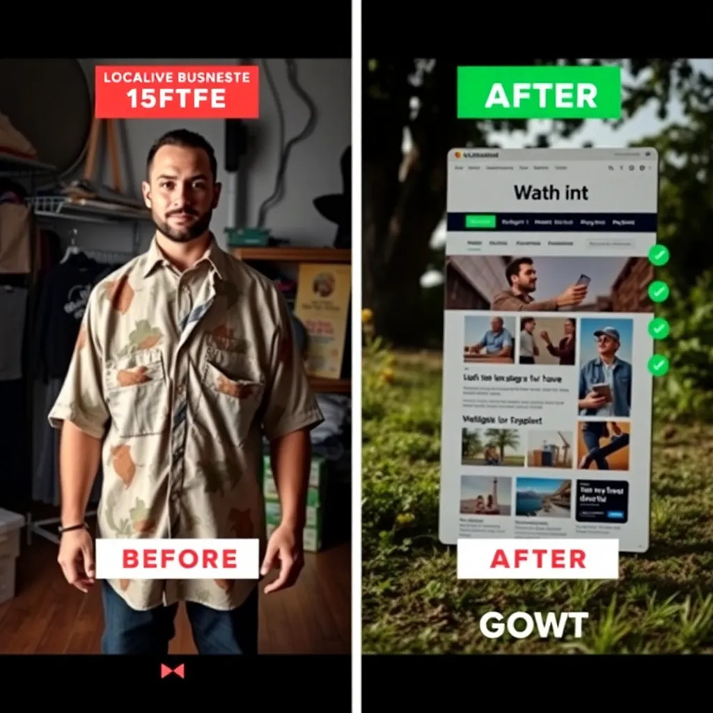 Split-screen comparison showing a local business website before and after optimization. Left side displays cluttered design, poor mobile usability and low lead generation. Right side displays modern responsive website, conversion-focused layout and increased customer inquiries. Red warning indicators on left, green growth indicators on right. Premium marketing photography, dramatic contrast.
