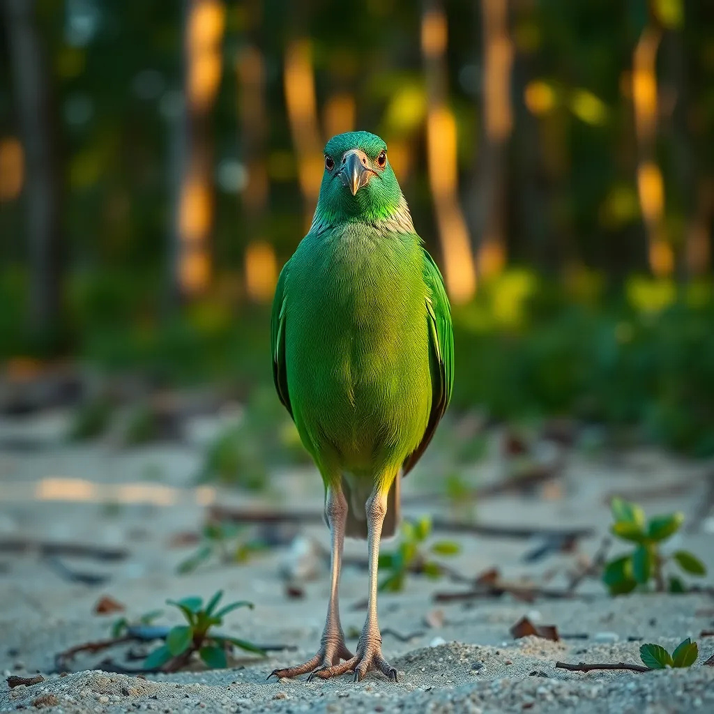 greeN bird in the beach and the forest