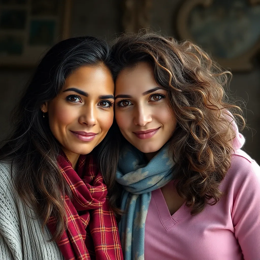 Great Friendship between women, detailed background, all body included in full shot