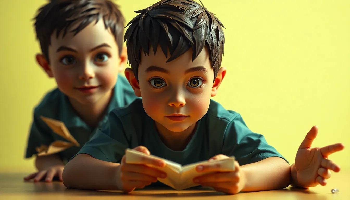 3 boys playing, origami style