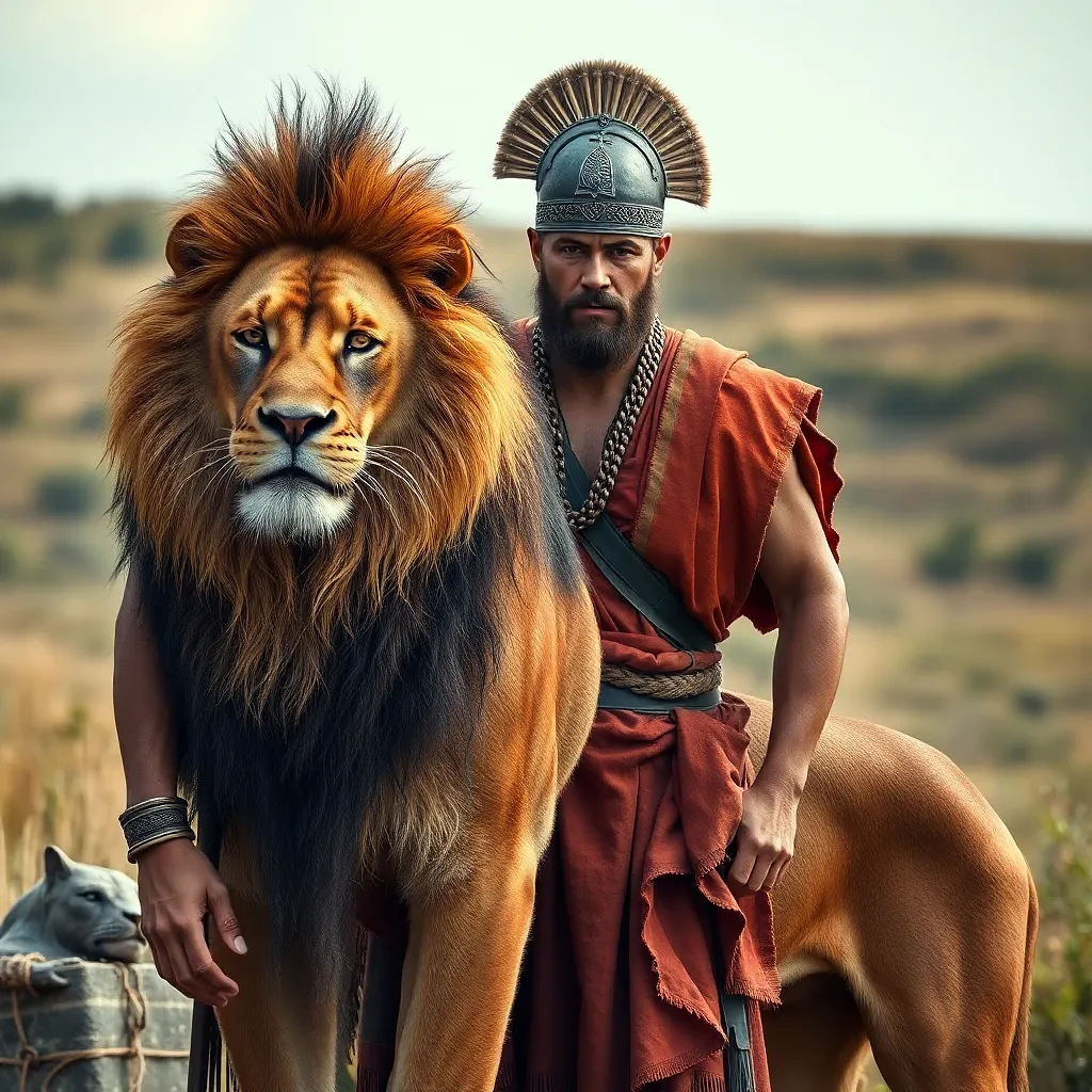 Ancient warrior with his lion