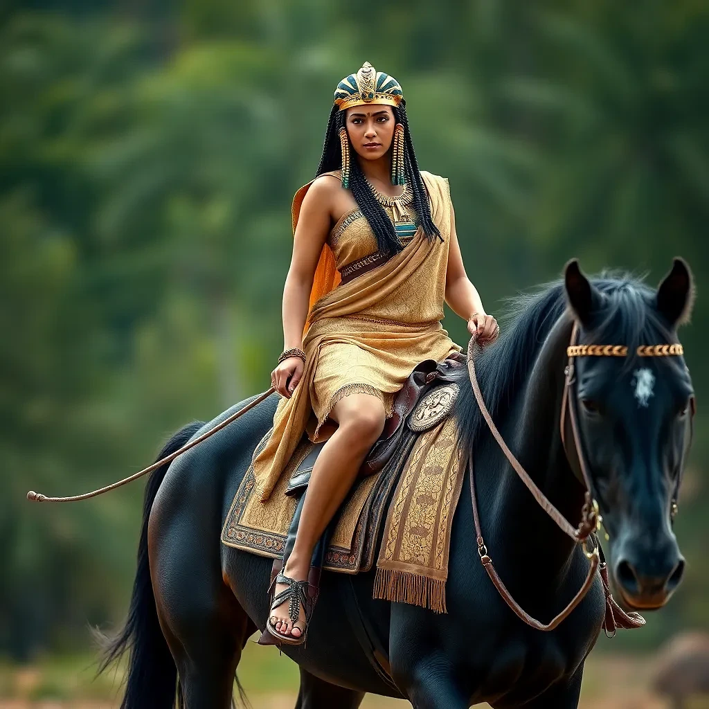 princess of egypt riding black horse in the year 2400 BC