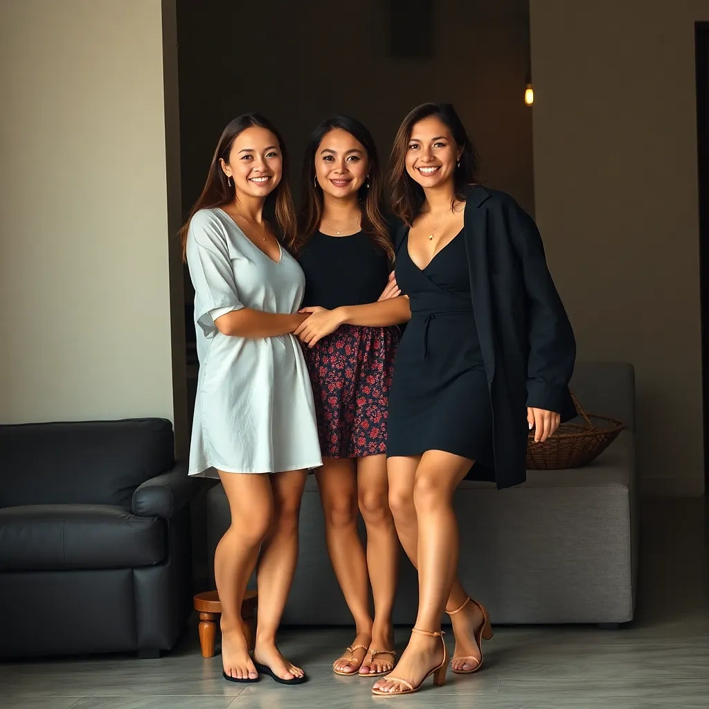 Great Friendship between women, detailed background, full body portrait, beautiful feet