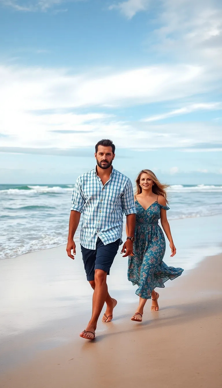 australian couple walking in the beach