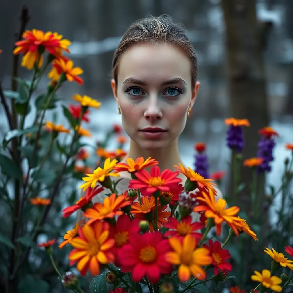 Colorful flowers by winter