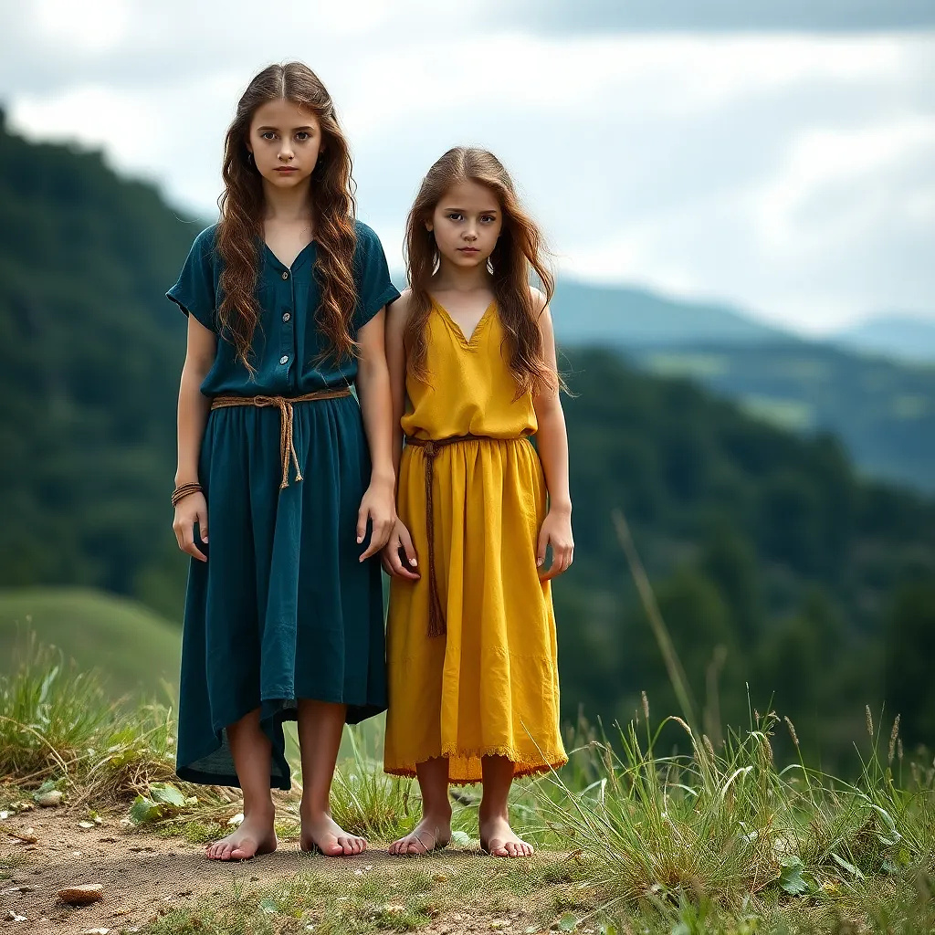 3 girls in the year 500 B.C, background: fantastic nature