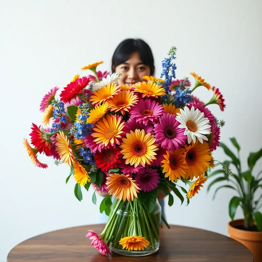 Bouquet of colorful flowers in table
