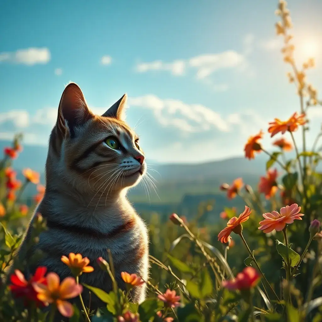 a cat in romantic view in summer