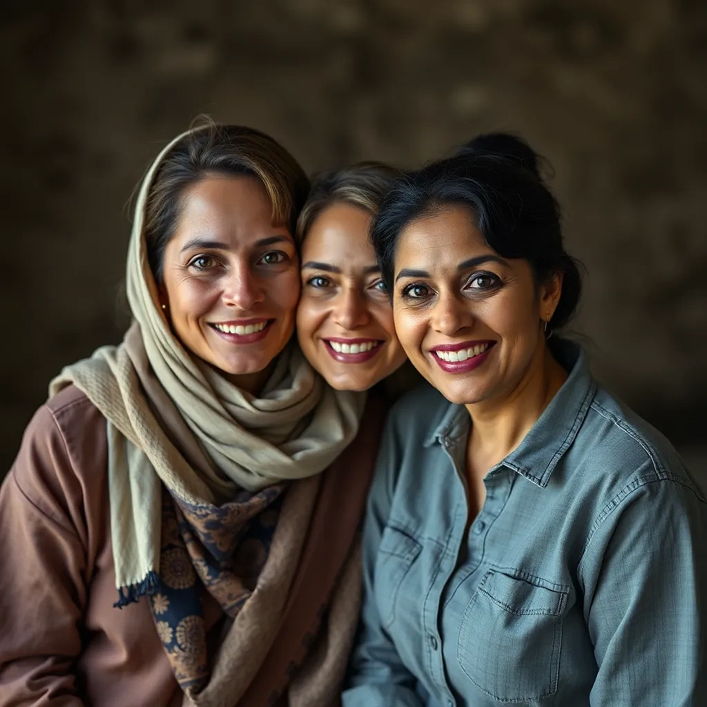 Great Friendship between women, detailed background, heads to feet portrait