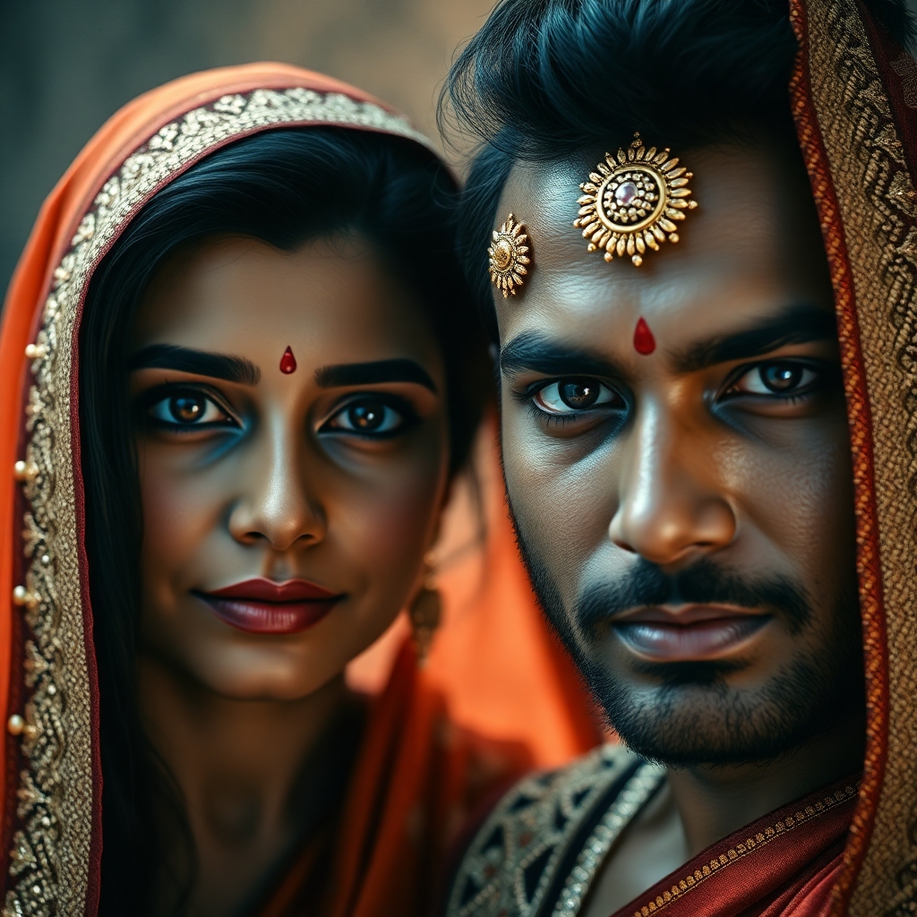 indian couple: man   woman, full body, handsome, beautiful, glorious