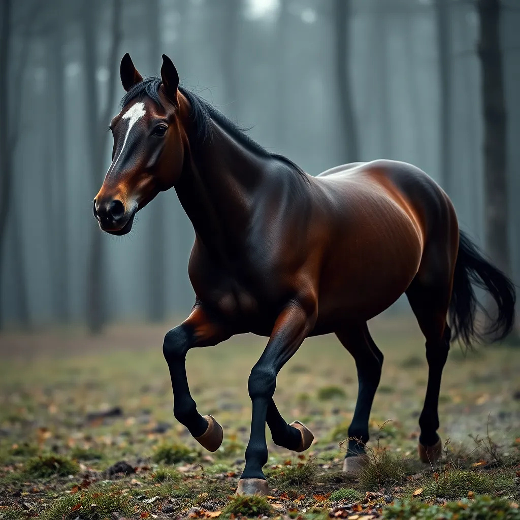 Horse running in the forest