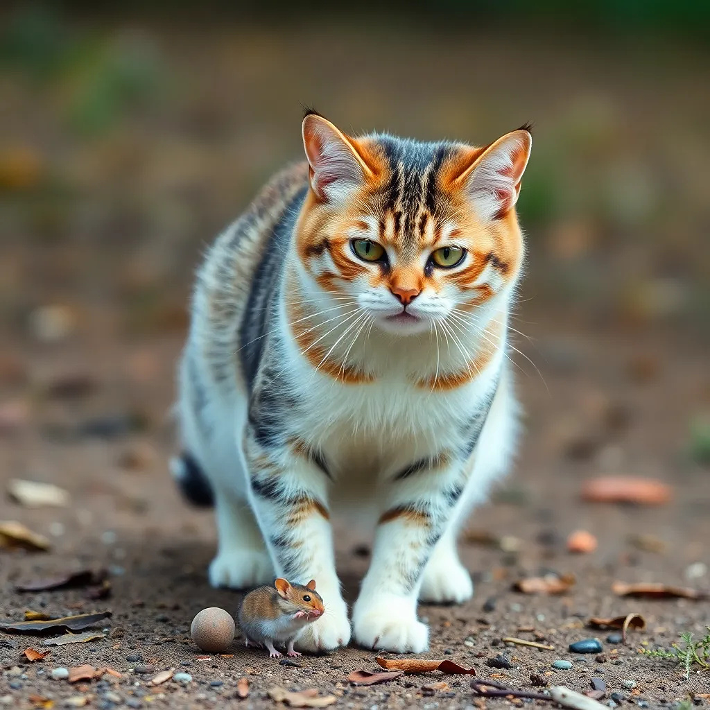 beautiful cat playing with a mouse