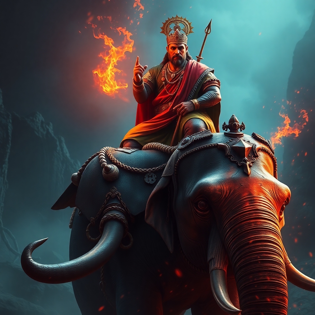 Prince of ancient india riding elephant