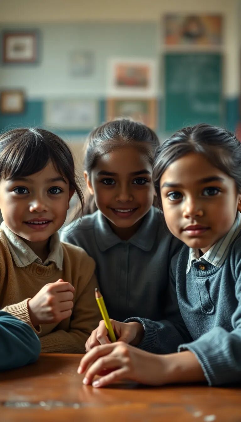 Three little girls playing in school