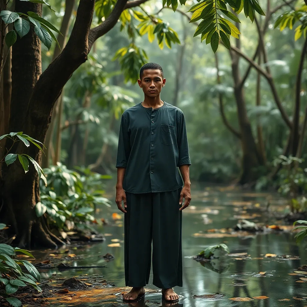 A rainforest where trees have glass leaves, rain freezes into stained-glass puddles, and fireflies carry tiny portraits of ancestors.