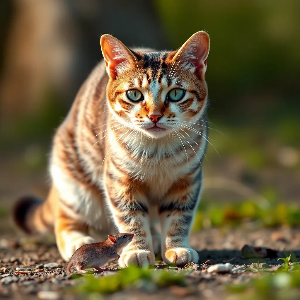beautiful cat playing with a mouse