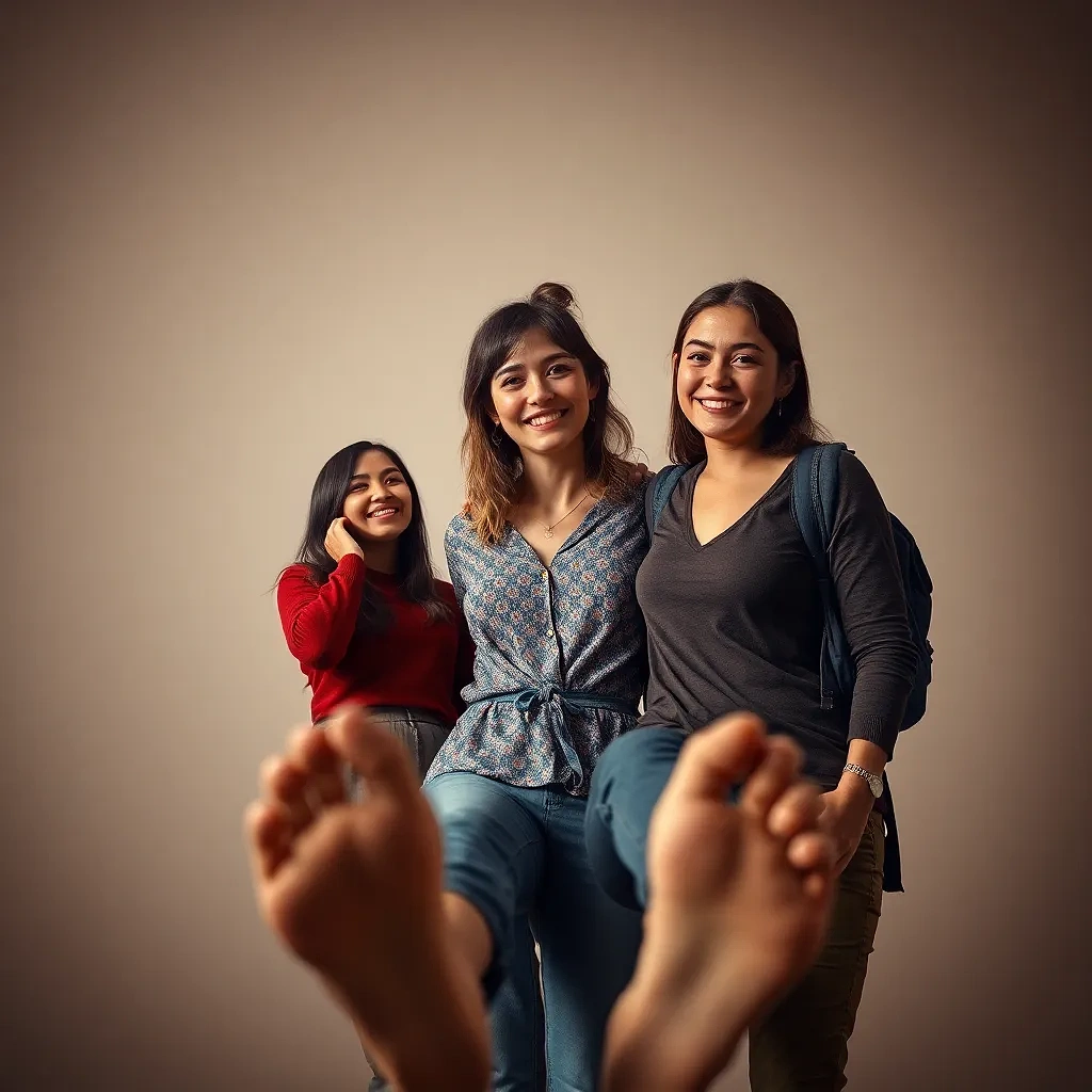 Great Friendship between women, detailed background, feet in image