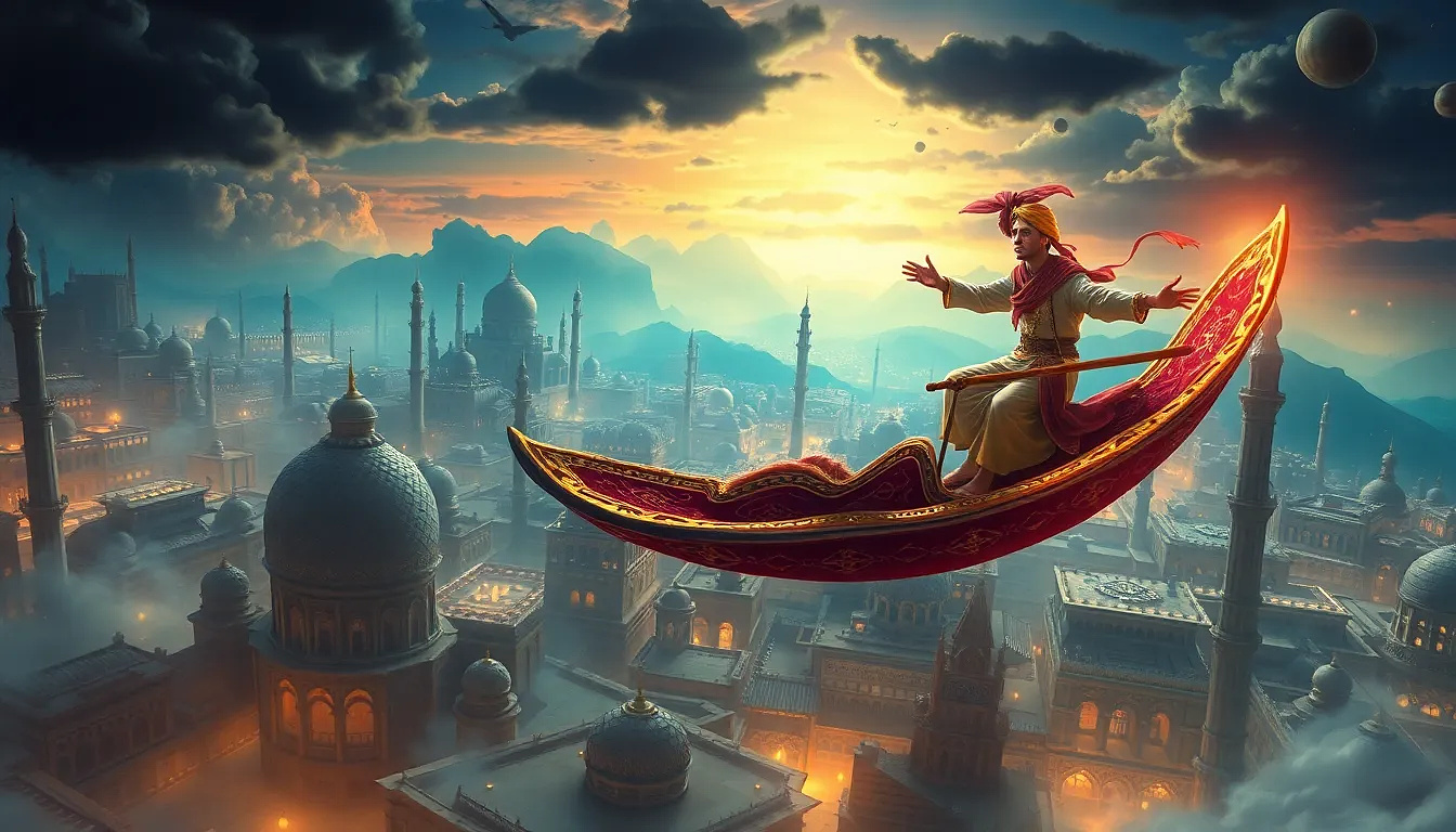 Aladdin rides the magic carpet and flies over Baghdad, the city of dreams.