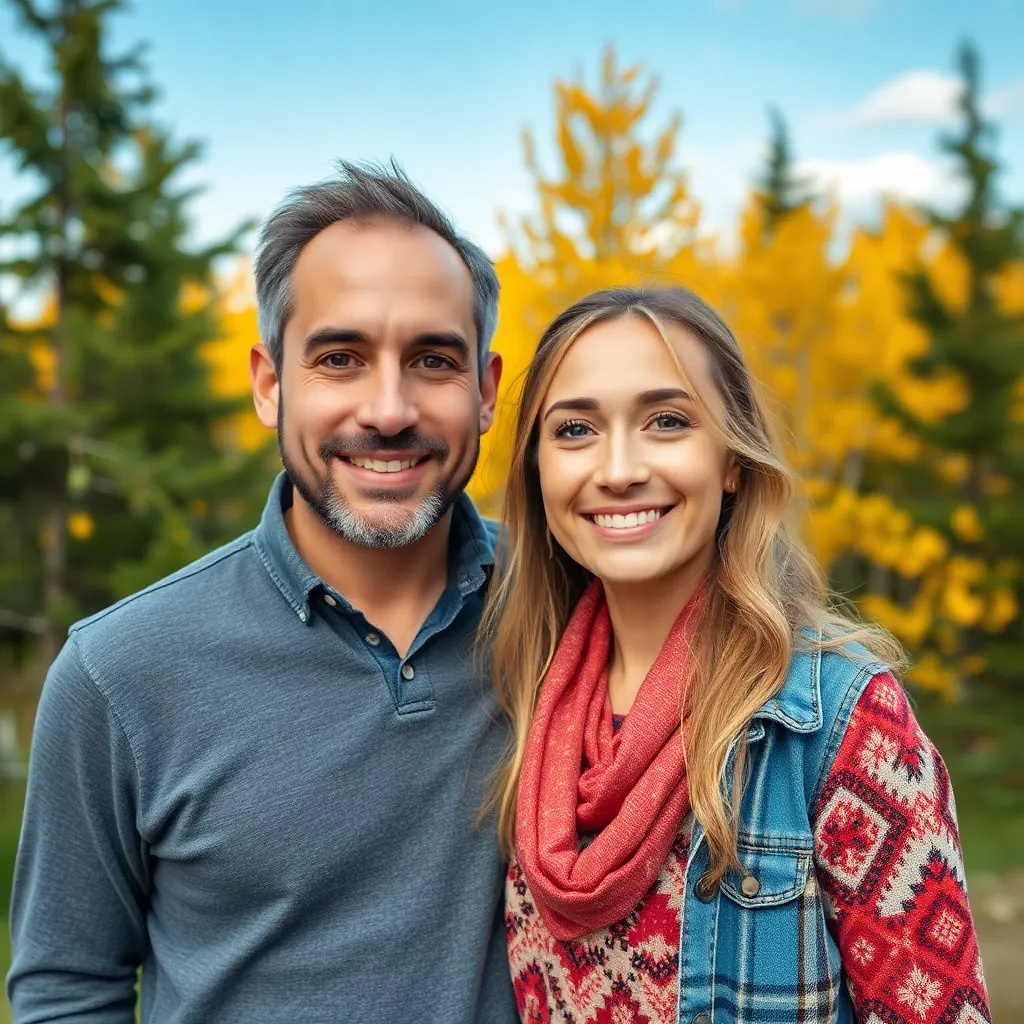 Happy Canadian couple, full body