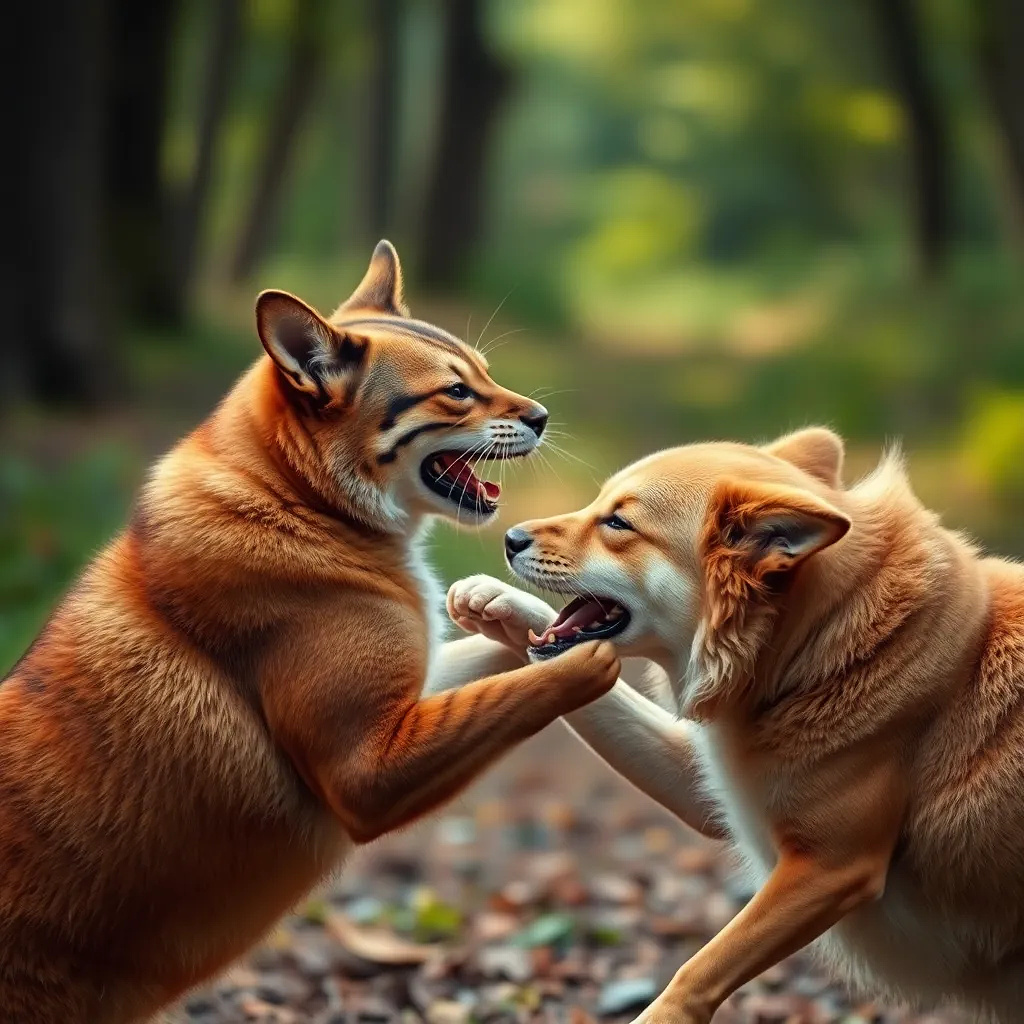 cat and dogs fighting hard