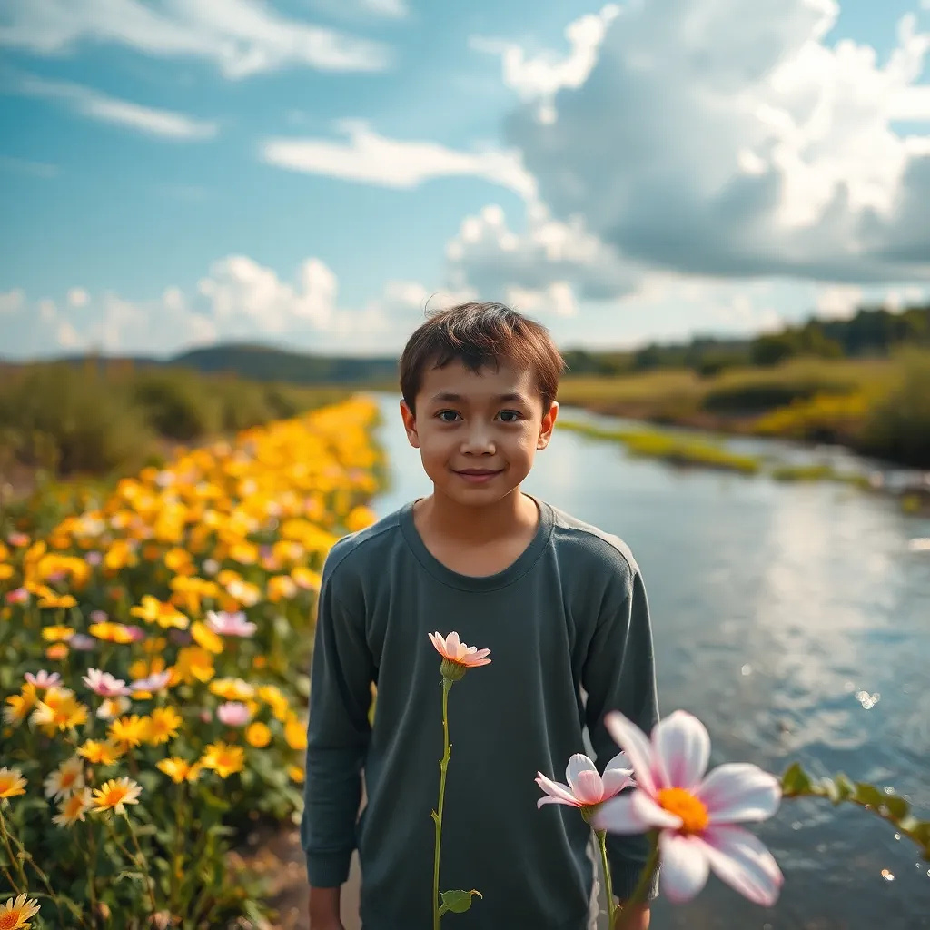 Flowers in the river. Beautiful view.